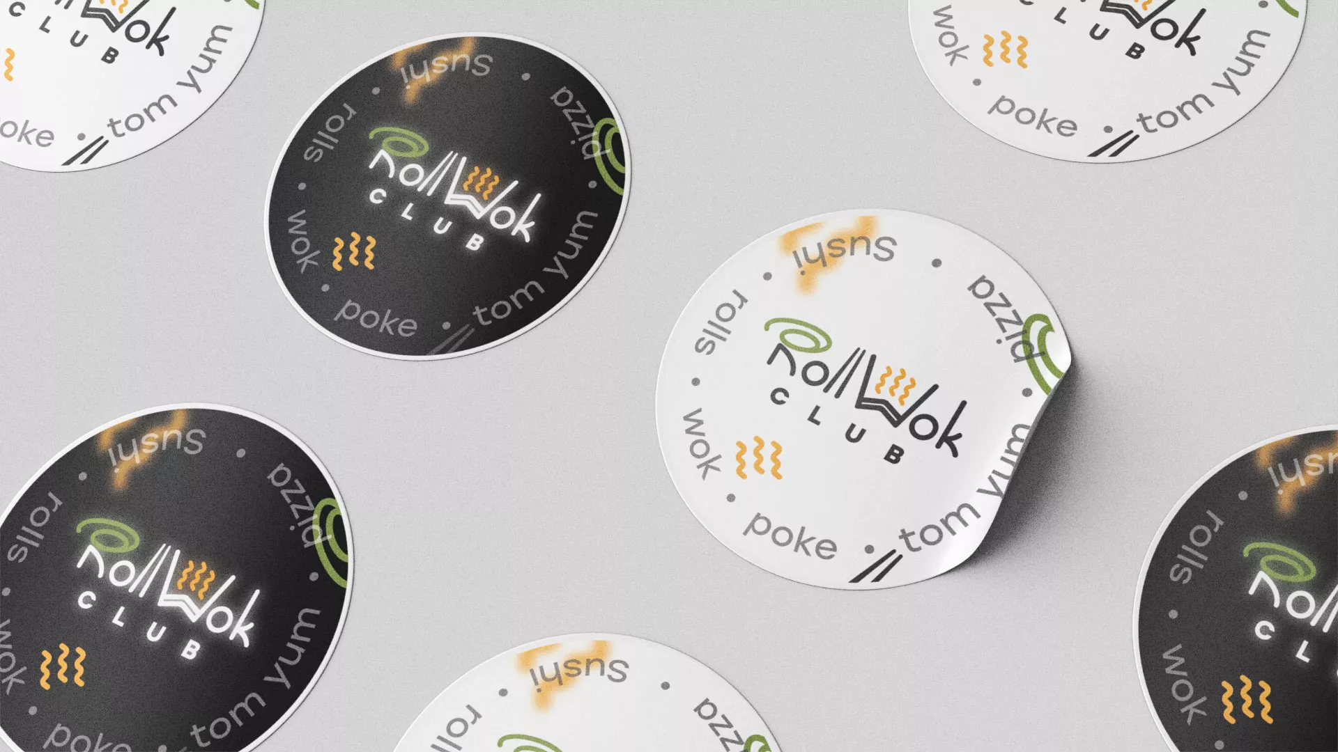 Разработка наклеек для суши-бара «Roll Wok Club» в Богдановиче